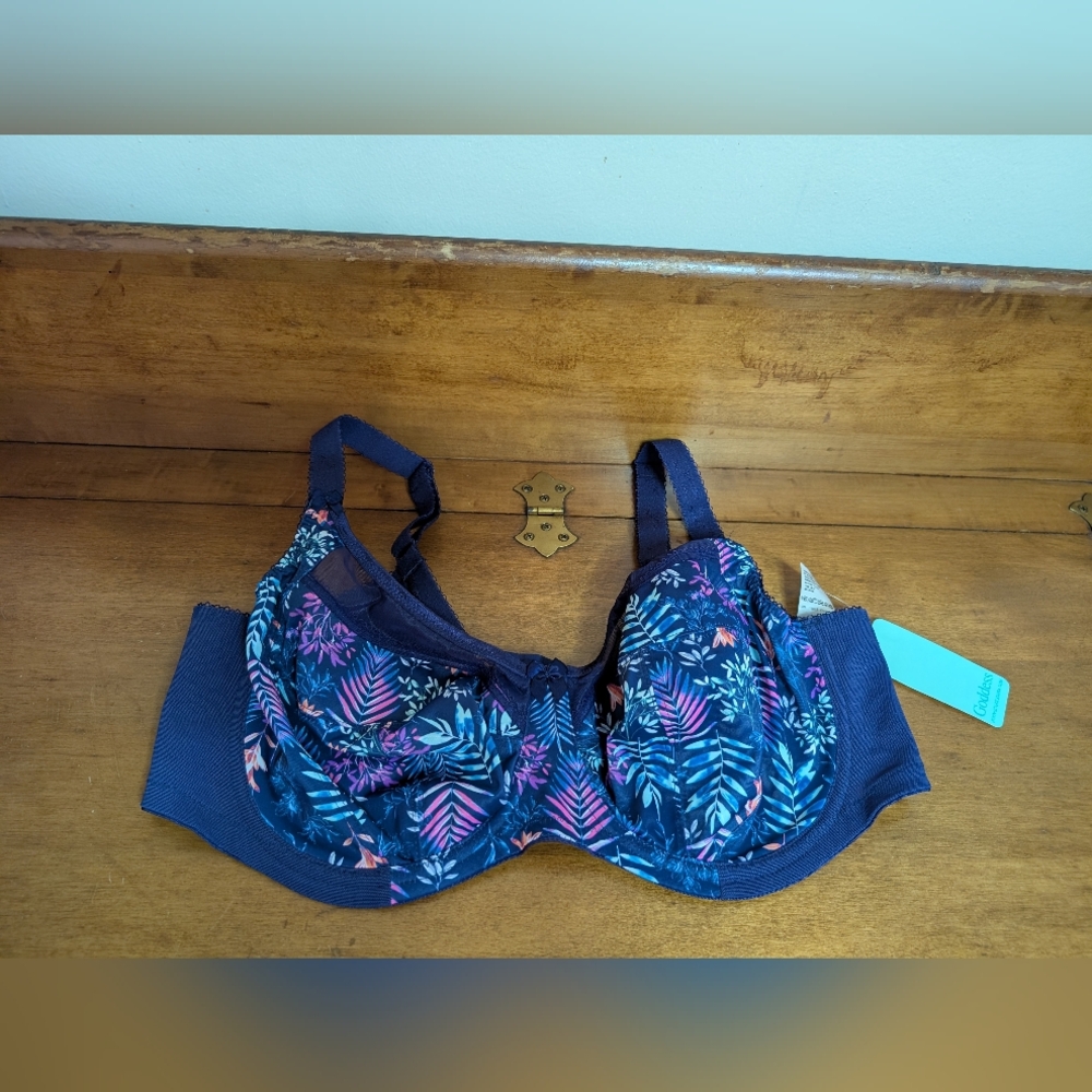 Goddess Kayla Blue Multicolor Floral Flower Underwired Women's Bra 40DD